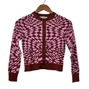Daydreamer Wave Fitted Cardigan Size XS Magenta Pink Retro Cropped 80s NEW